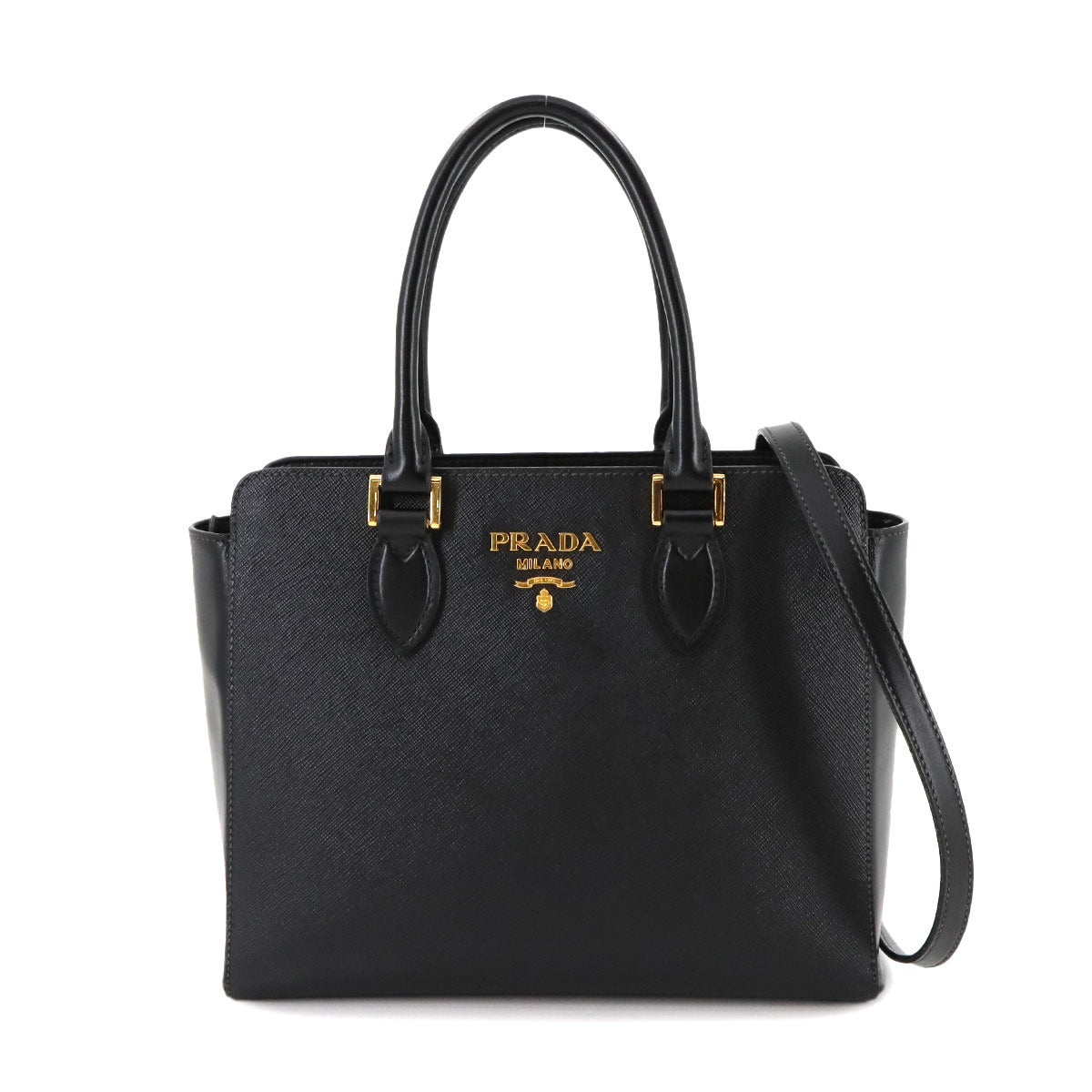 2way Hand Shoulder Bag Saffiano Leather Black 1BA113