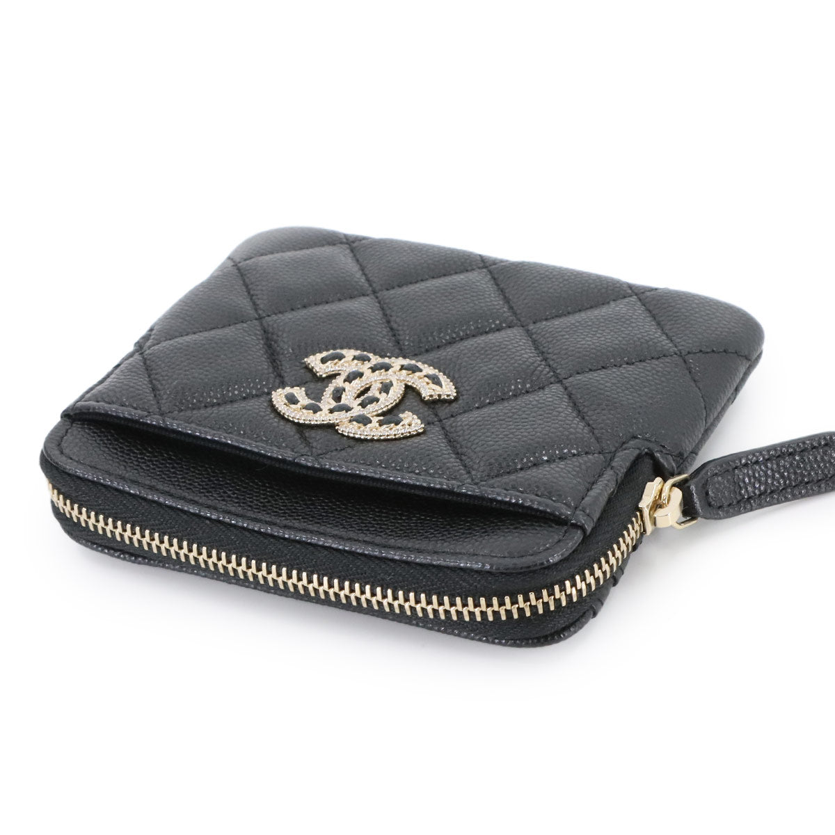 Matelasse Coin Case Purse Leather Black