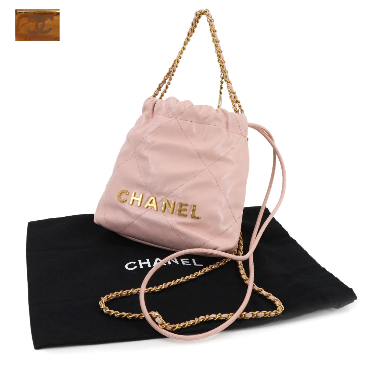 22 Mini Chain Hand Shoulder Bag Leather Pink AS3980 Purse