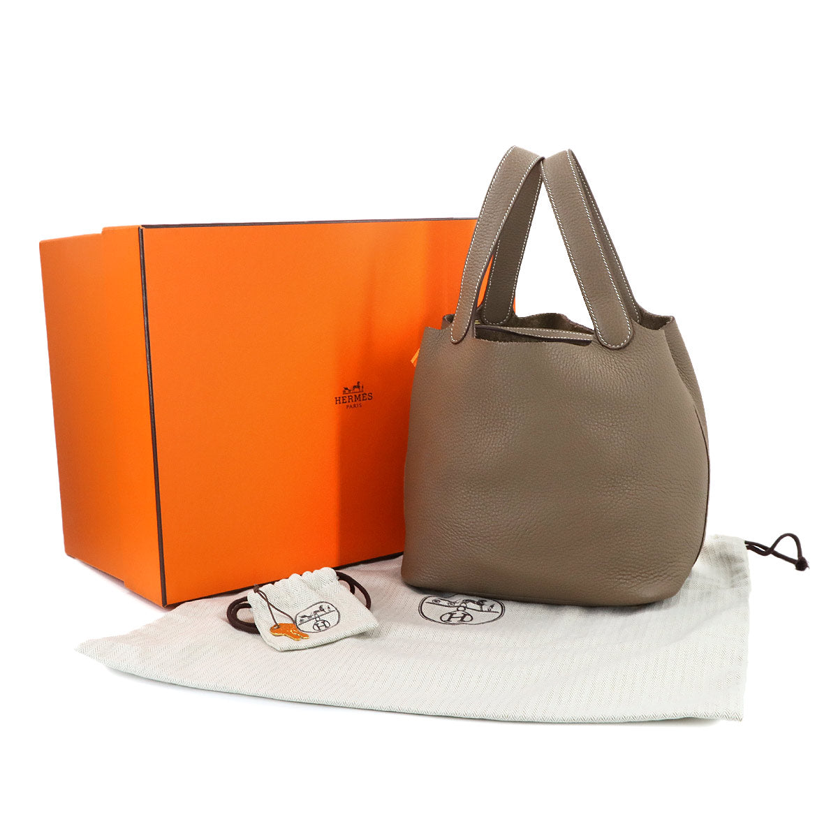 Picotin Lock MM Hand Bag Taurillon Clemence Etoupe Purse