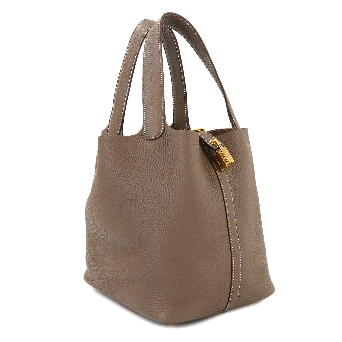 Picotin Lock MM Hand Bag Taurillon Clemence Etoupe Purse