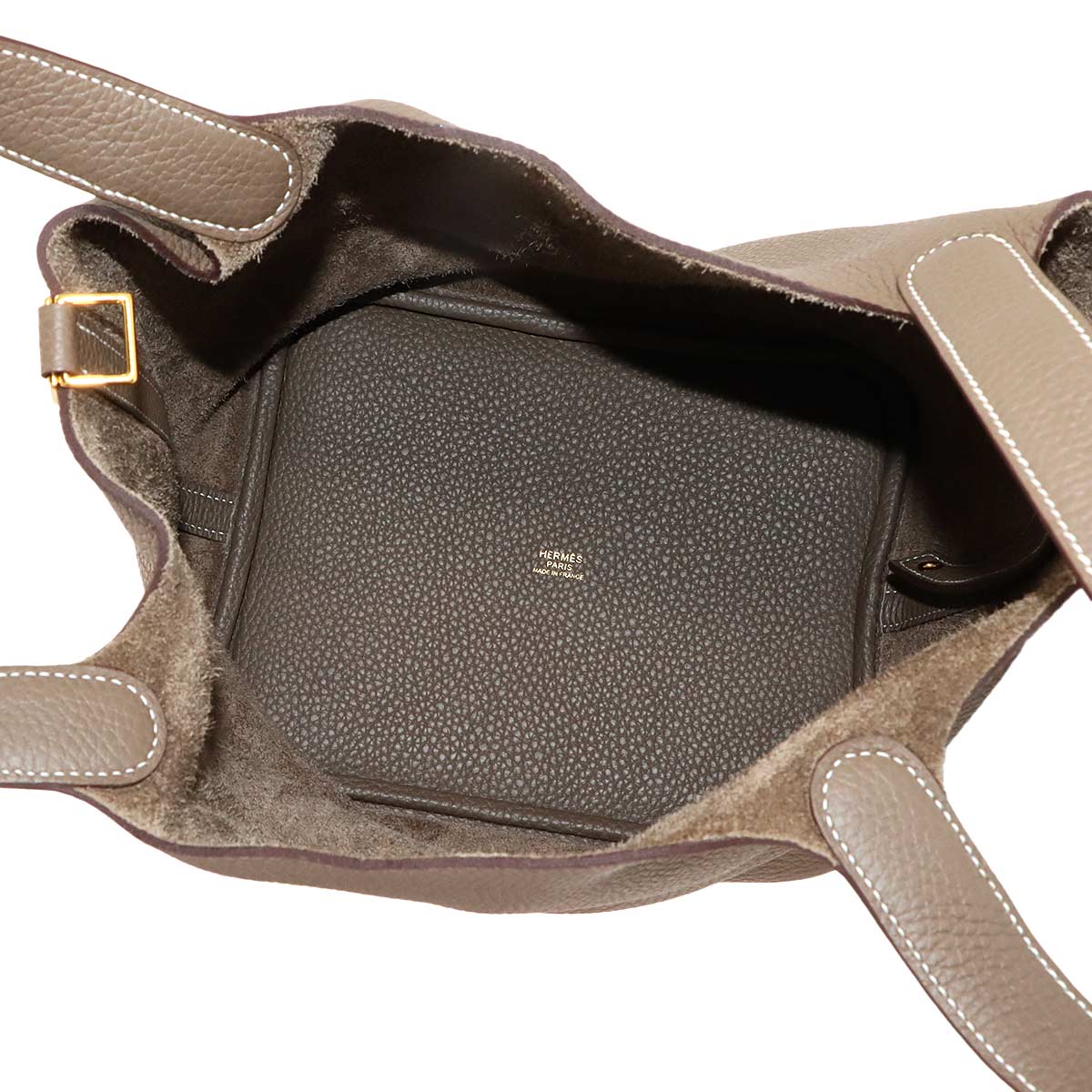 Picotin Lock MM Hand Bag Taurillon Clemence Etoupe Purse