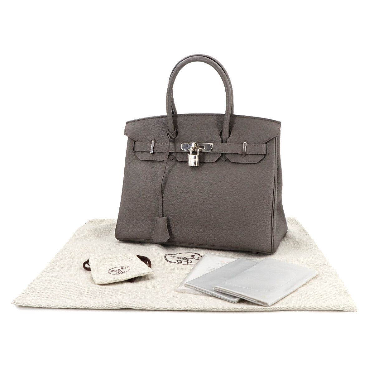 Birkin 30 Veau Togo Etain Hand Bag Gray Purse