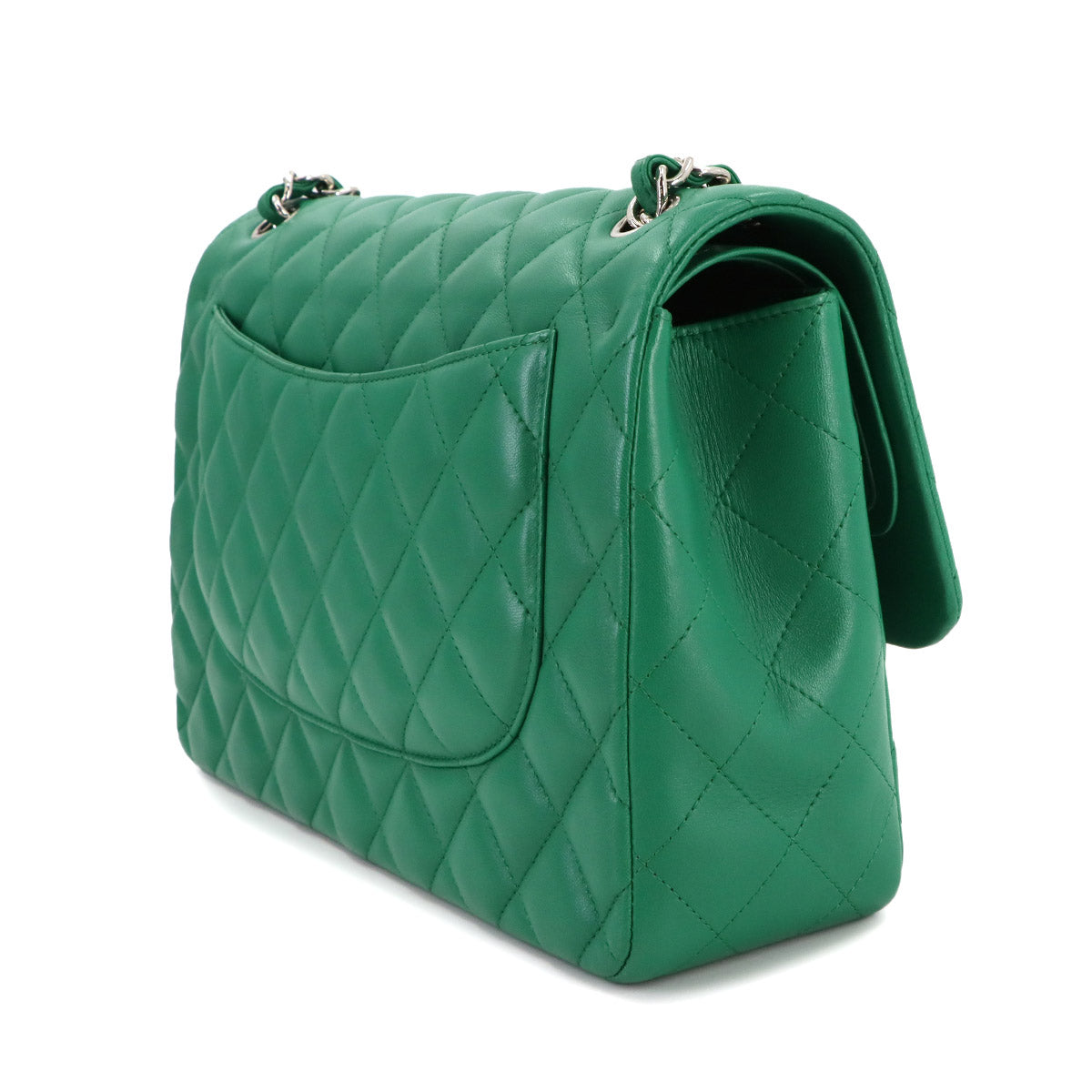 Jumbo Classic Double Flap Chain Bag 30cm Leather Green
