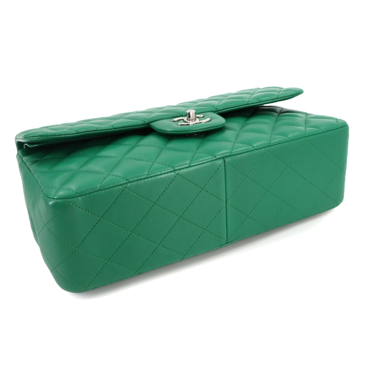 Jumbo Classic Double Flap Chain Bag 30cm Leather Green