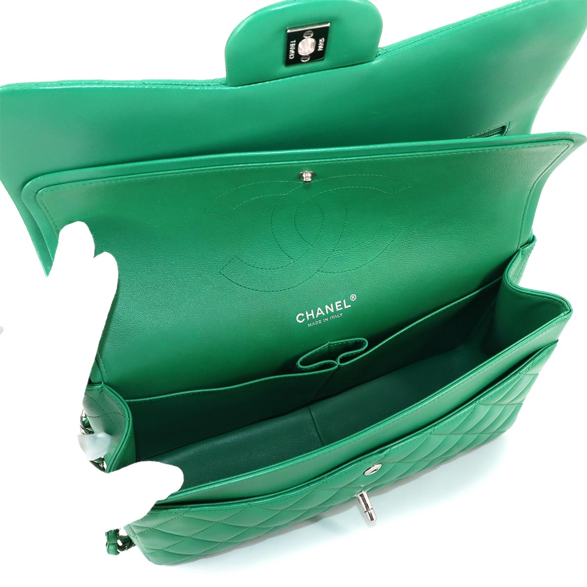 Jumbo Classic Double Flap Chain Bag 30cm Leather Green