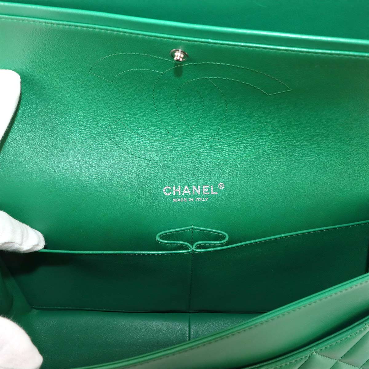 Jumbo Classic Double Flap Chain Bag 30cm Leather Green