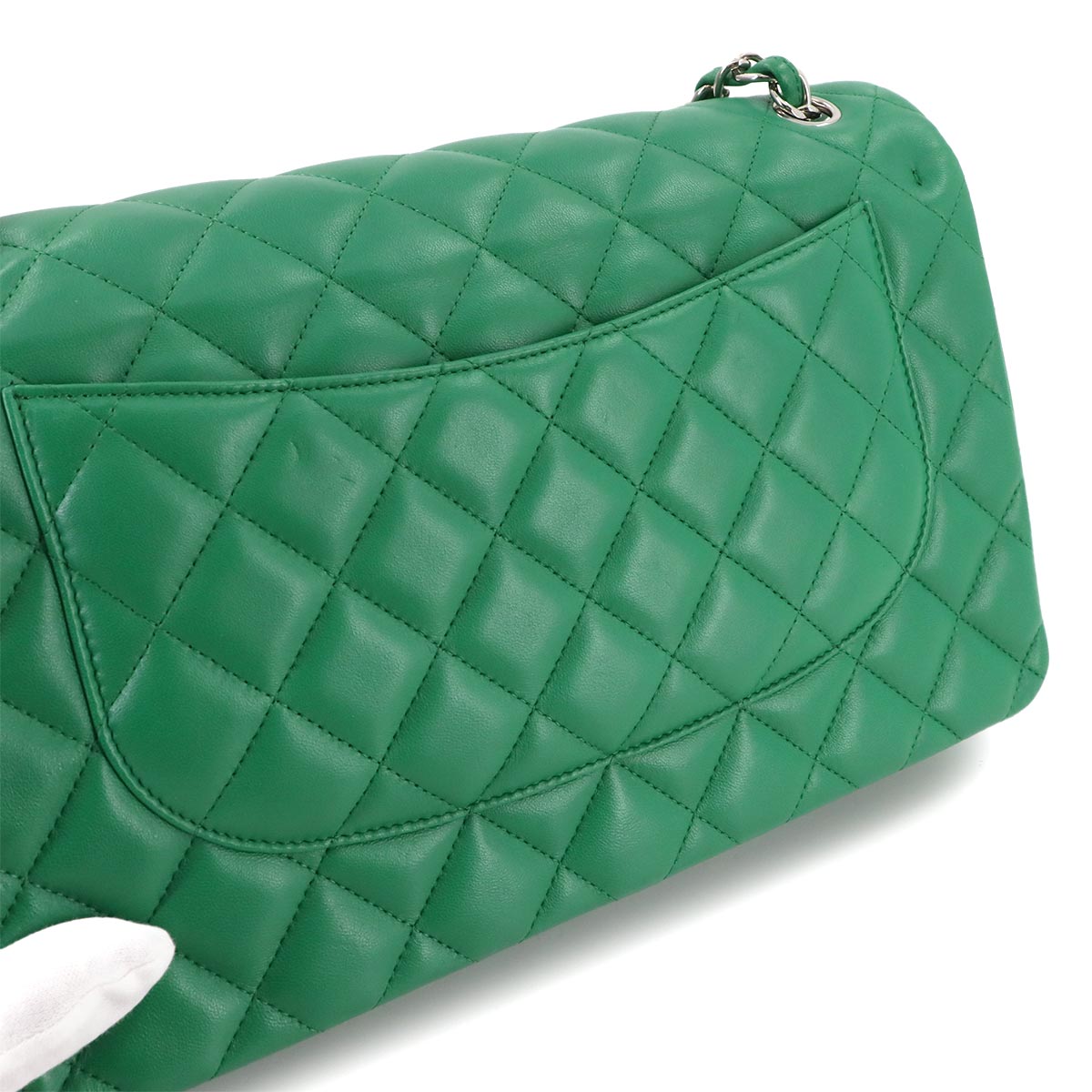 Jumbo Classic Double Flap Chain Bag 30cm Leather Green
