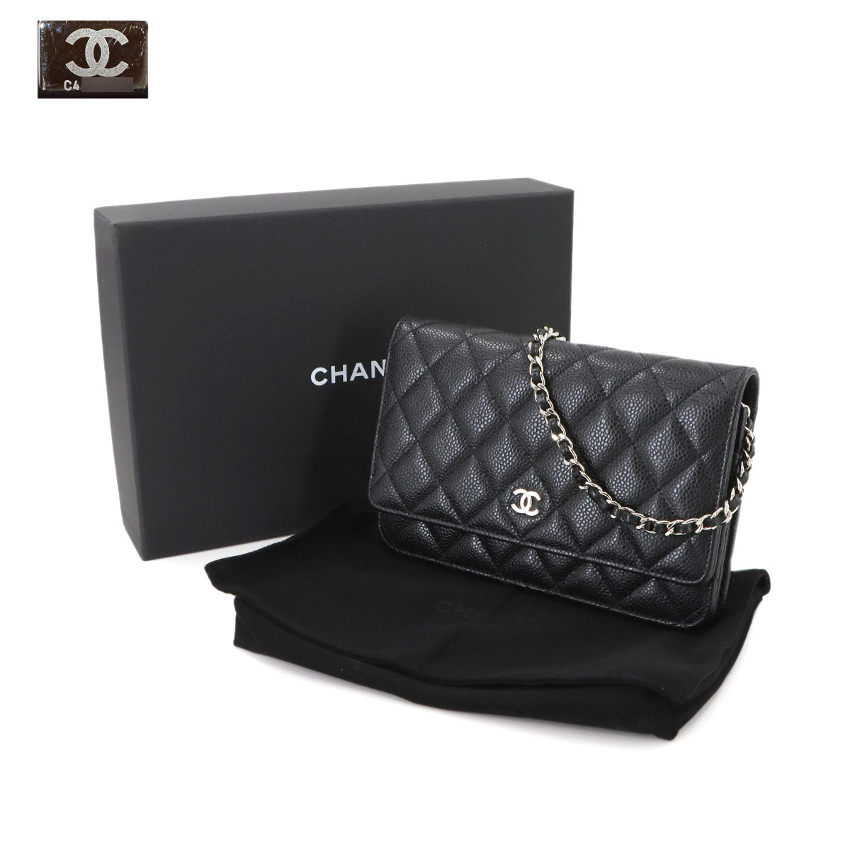 Matelasse Chain Wallet Leather Black AP3516