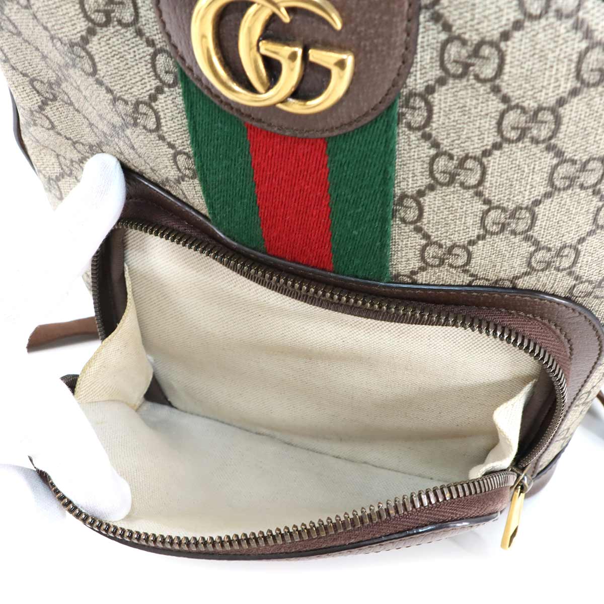 Ophidia GG Backpack GG Supreme Canvas Leather Beige Brown 735415