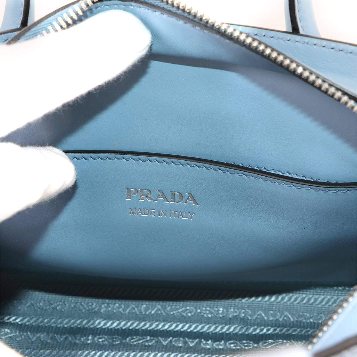 Monochrome Hand Shoulder Bag Saffiano Leather Blue 1BA269