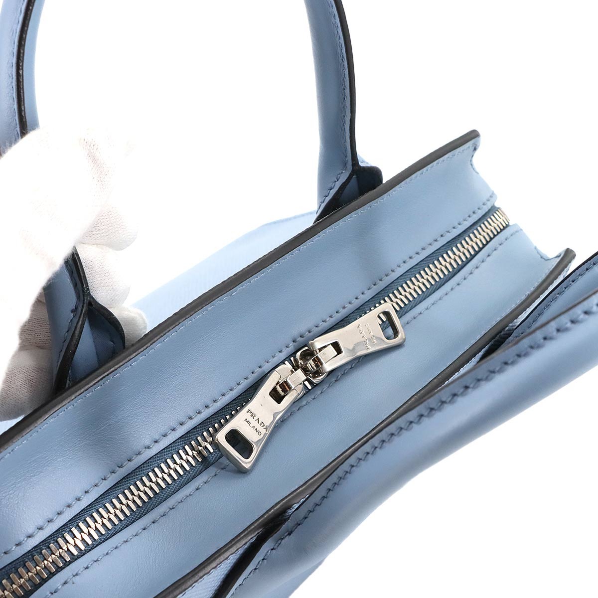 Monochrome Hand Shoulder Bag Saffiano Leather Blue 1BA269