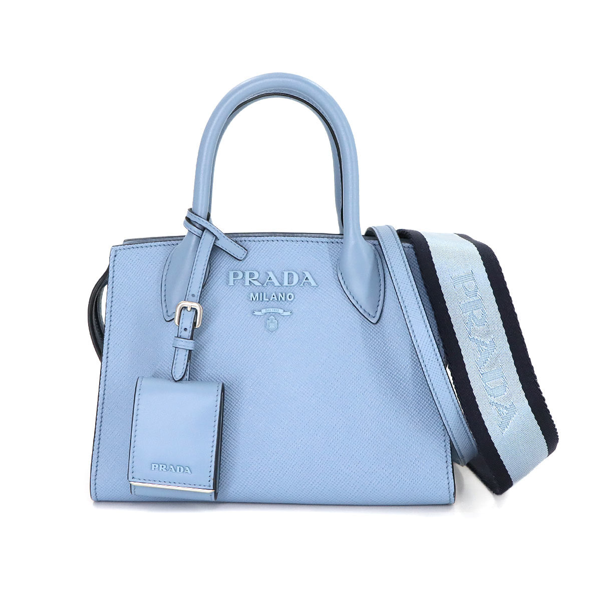 Monochrome Hand Shoulder Bag Saffiano Leather Blue 1BA269