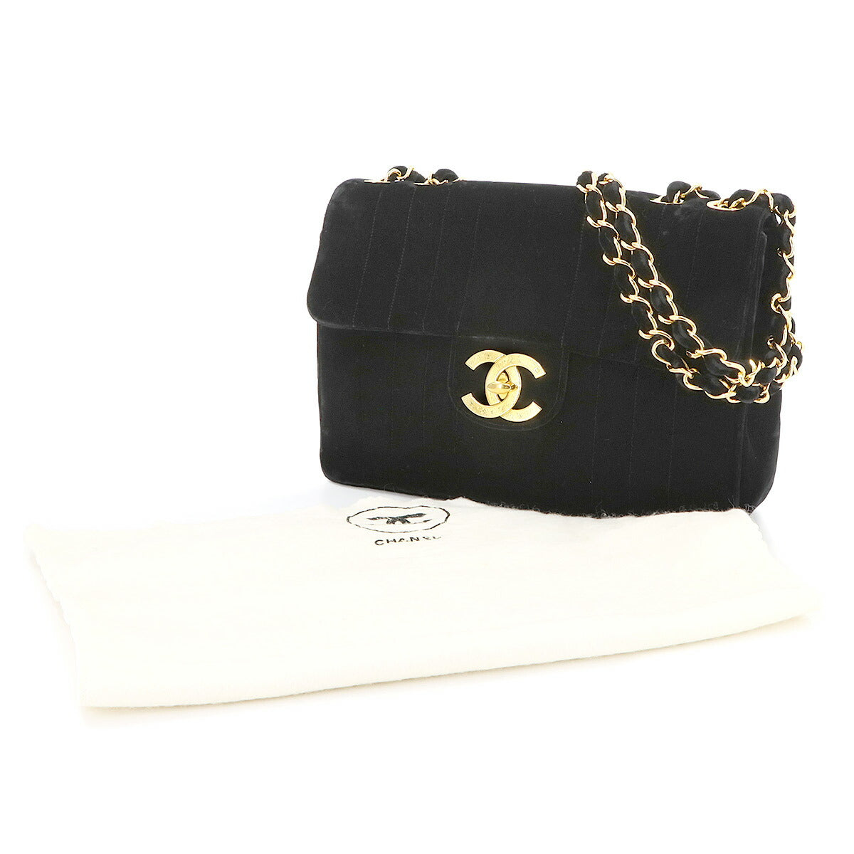 Mademoiselle Chain Shoulder Bag Velor Black Vintage