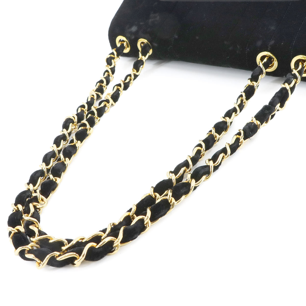 Mademoiselle Chain Shoulder Bag Velor Black Vintage