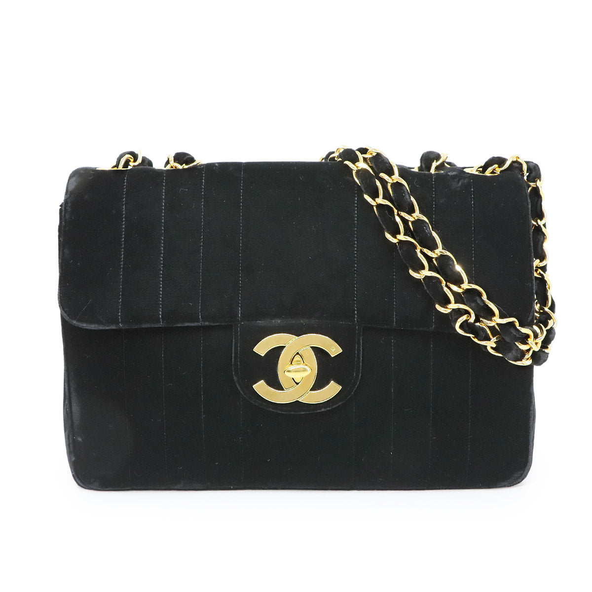Mademoiselle Chain Shoulder Bag Velor Black Vintage