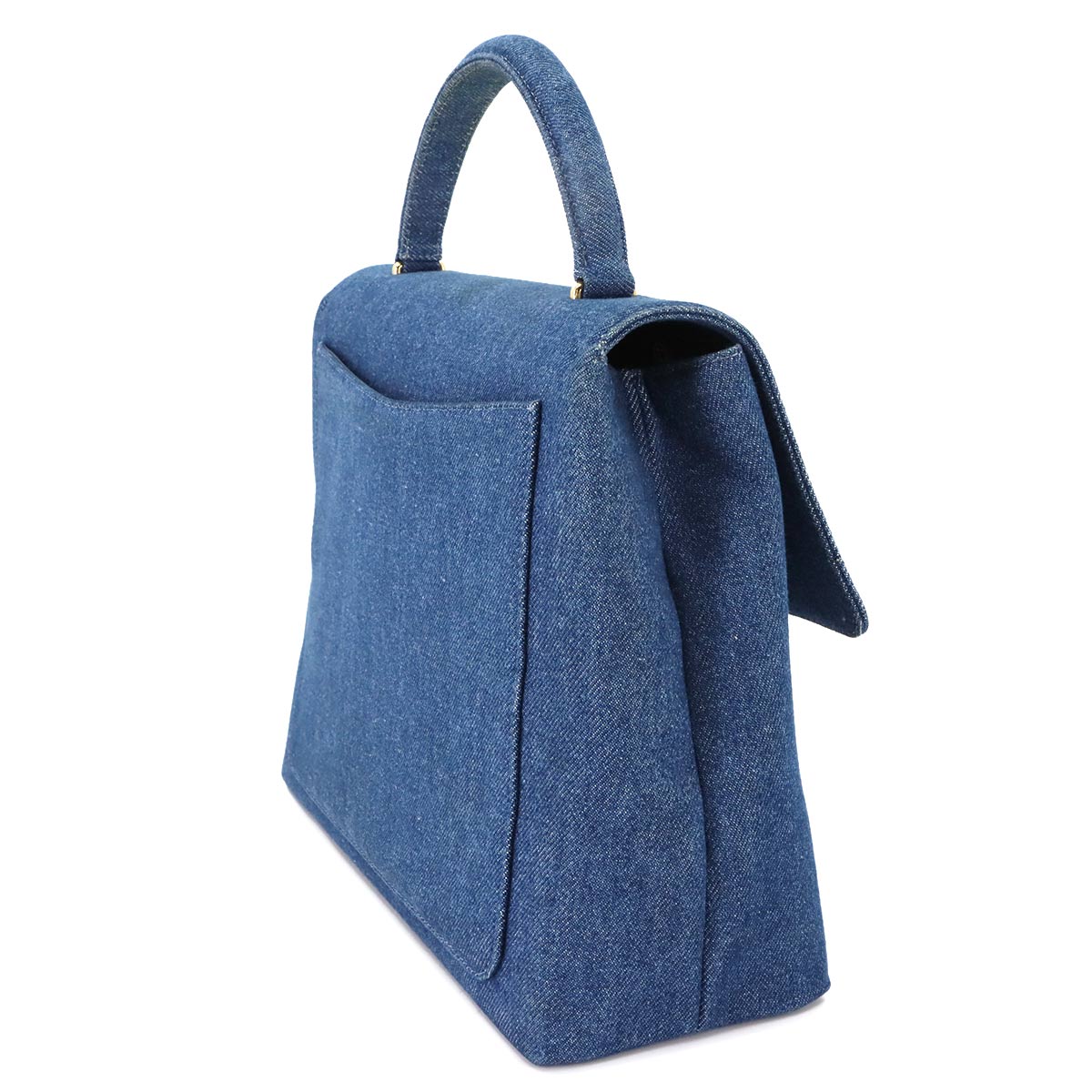 Hand Bag Denim Leather Blue Vintage Coco Logos Purse