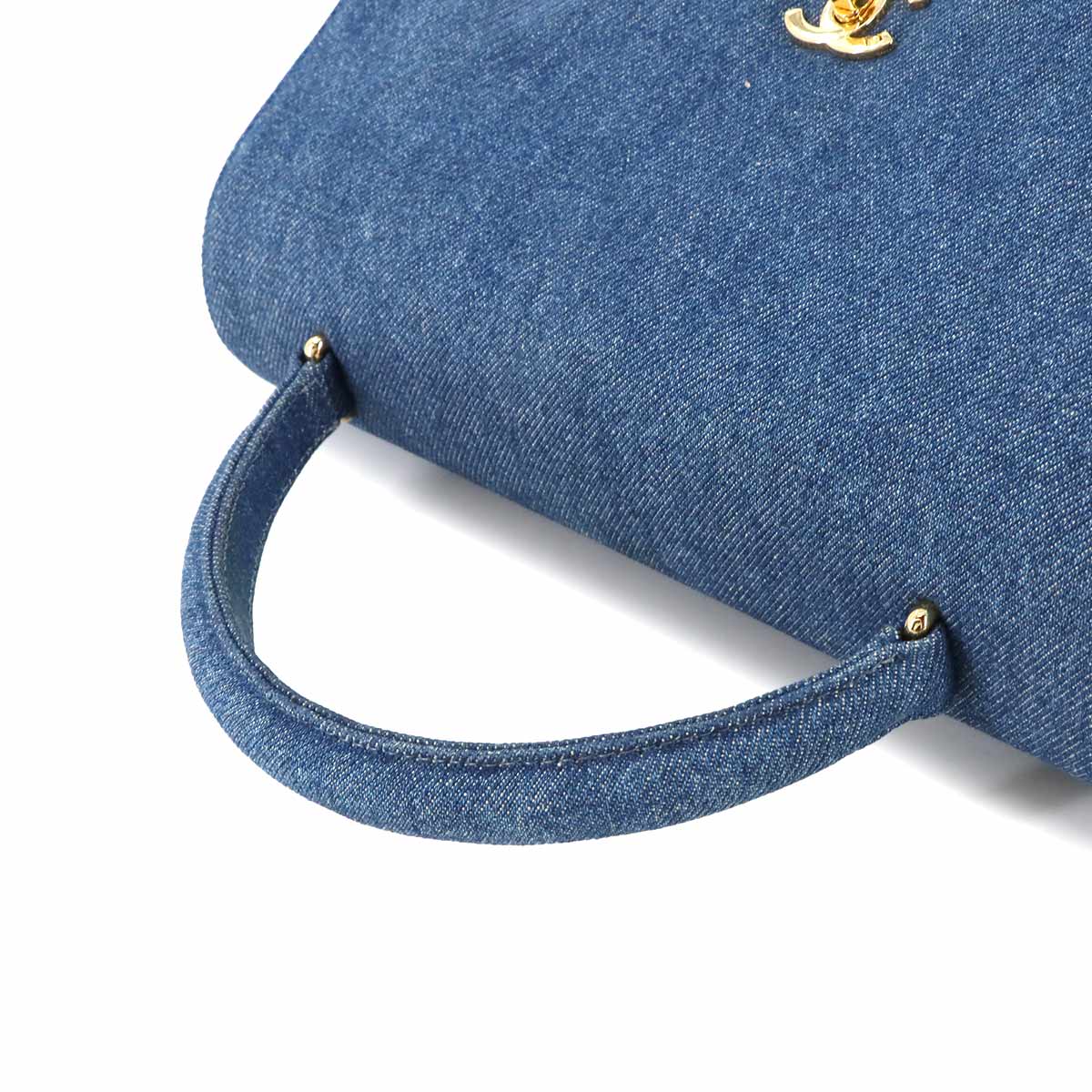 Hand Bag Denim Leather Blue Vintage Coco Logos Purse