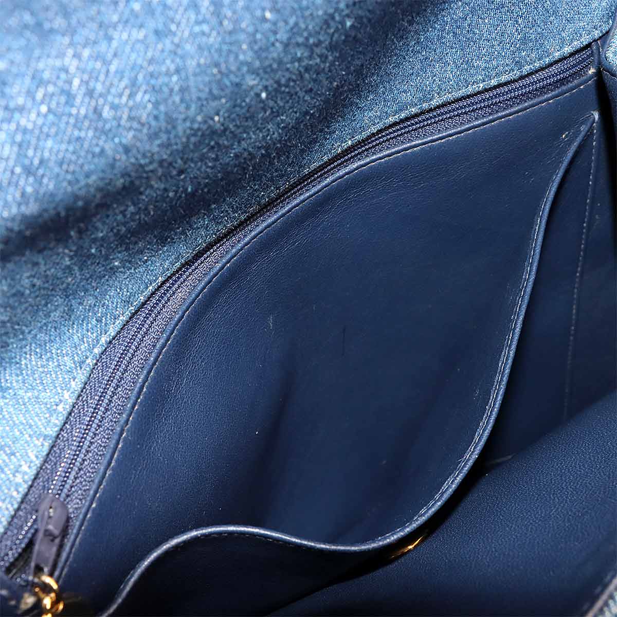 Hand Bag Denim Leather Blue Vintage Coco Logos Purse