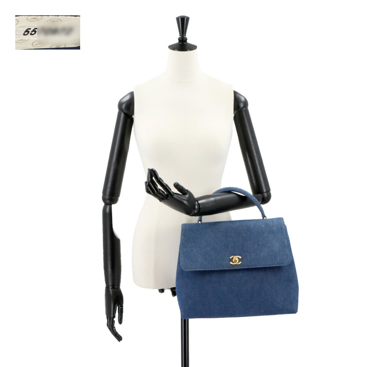 Hand Bag Denim Leather Blue Vintage Coco Logos Purse