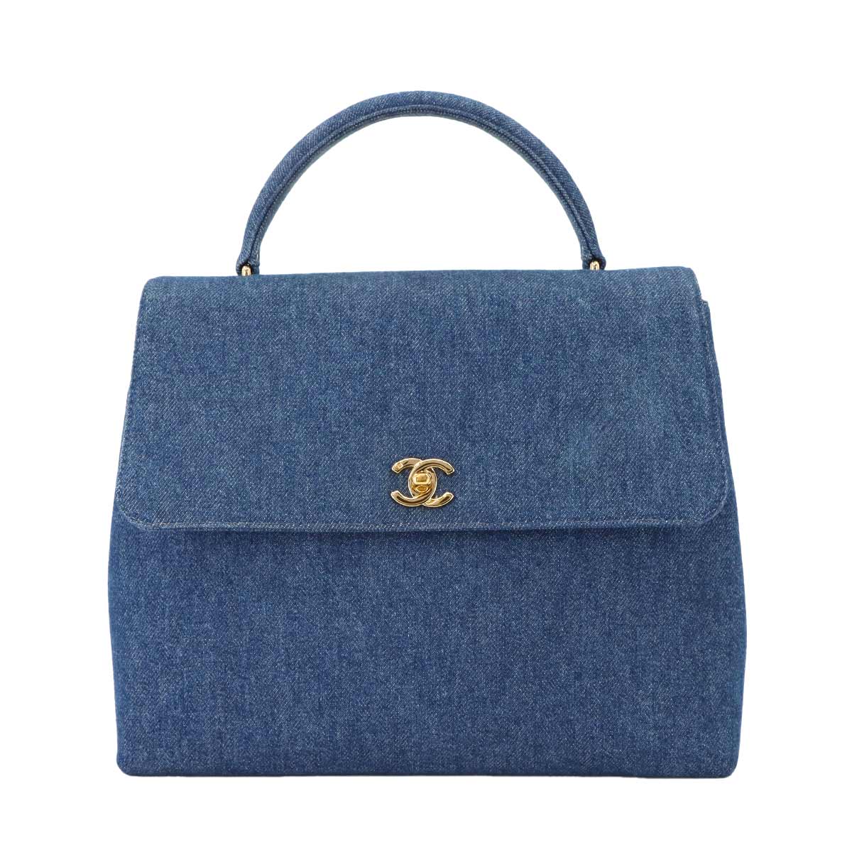 Hand Bag Denim Leather Blue Vintage Coco Logos Purse