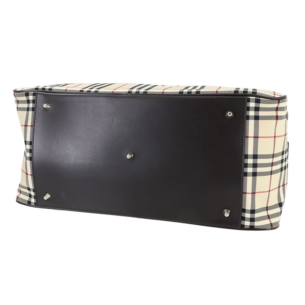 Plaid Boston Shoulder Bag Canvas Leather Beige Brown