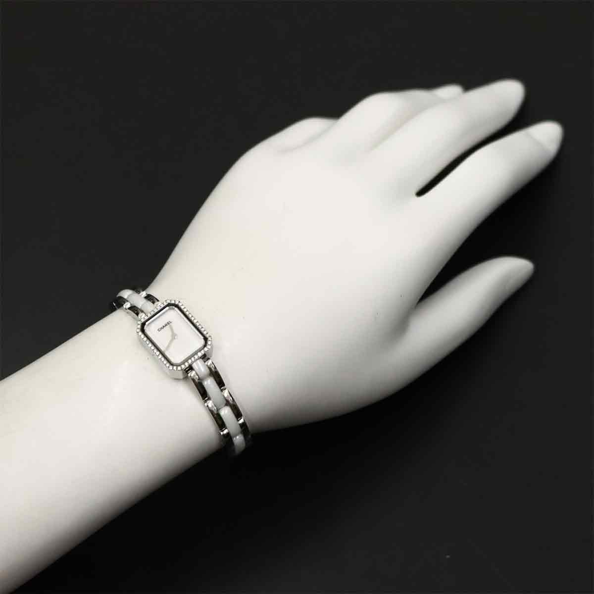 Premiere H2132 Diamond Bezel Ceramic Quartz White Dial Ladies