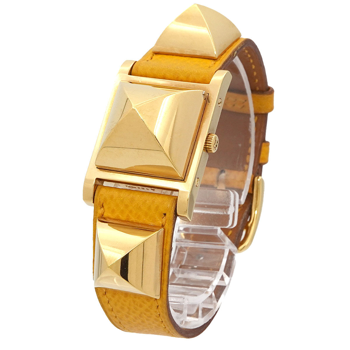 Medor Vintage pyramid Gold studs Quartz White Dial Ladies