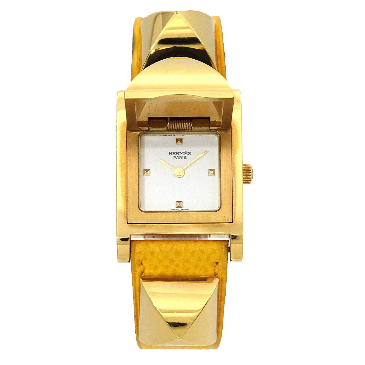 Medor Vintage pyramid Gold studs Quartz White Dial Ladies