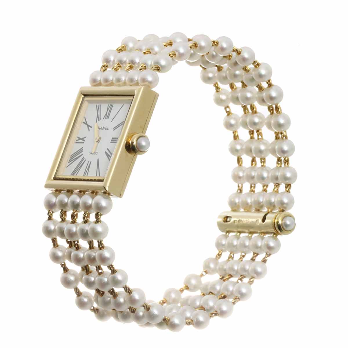 Mademoiselle Pearl Bracelet H0007 750 YG White Dial Ladies