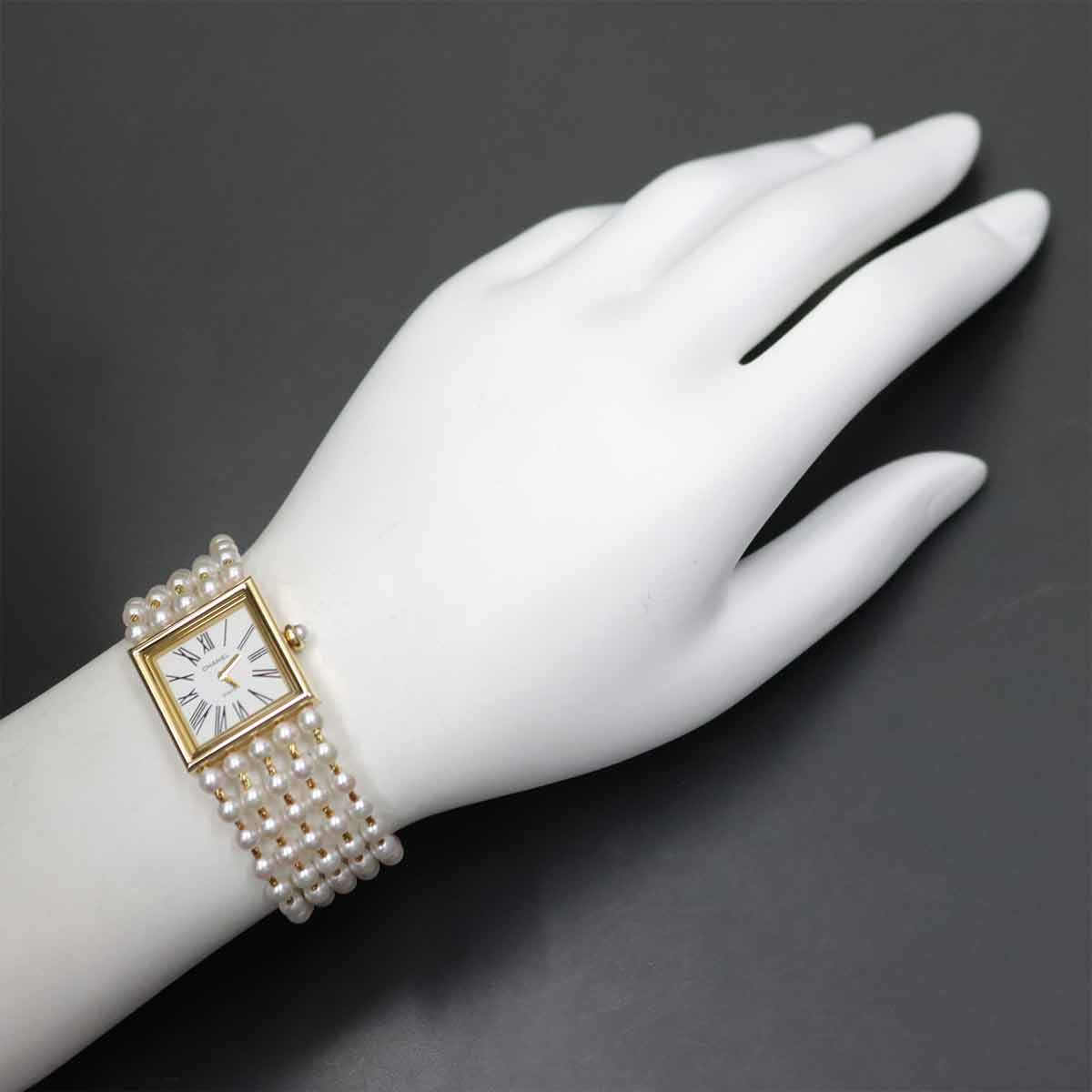 Mademoiselle Pearl Bracelet H0007 750 YG White Dial Ladies
