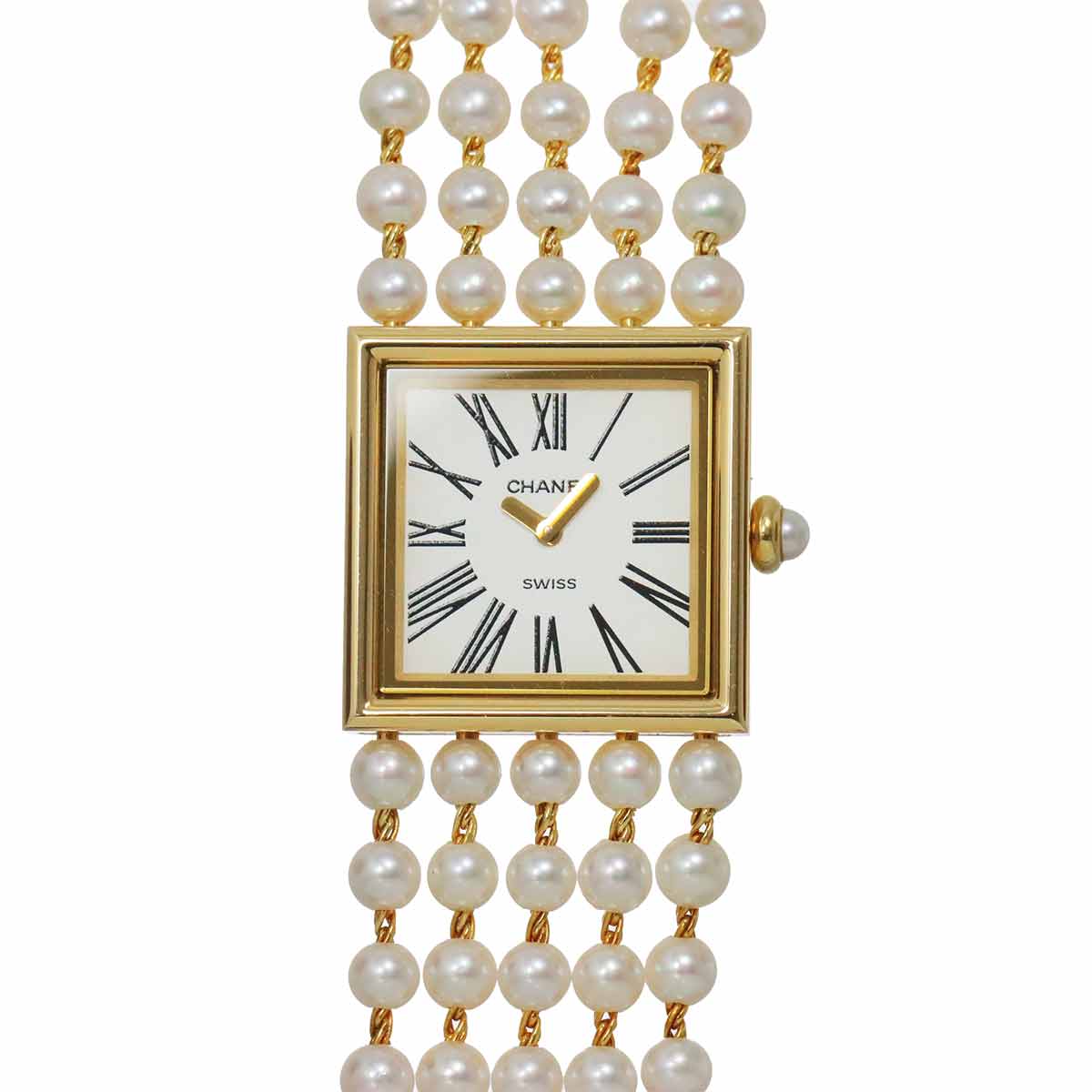 Mademoiselle Pearl Bracelet H0007 750 YG White Dial Ladies