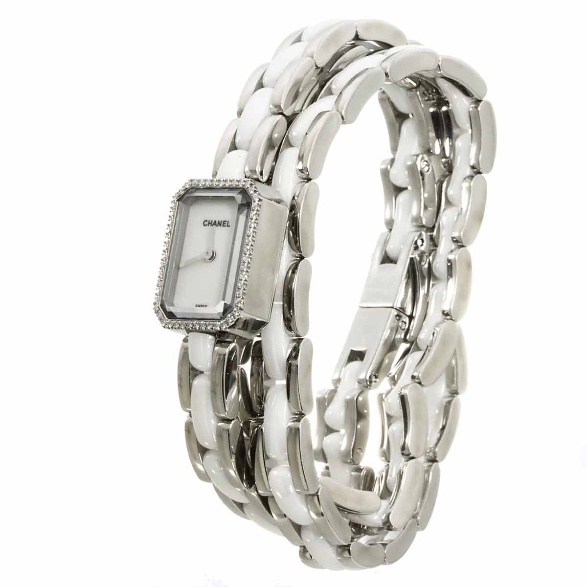 Premiere H3059 Diamond Bezel Ceramic Quartz White Dial Ladies