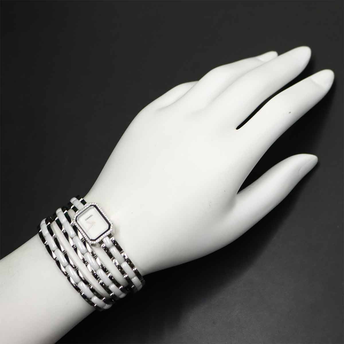 Premiere H3059 Diamond Bezel Ceramic Quartz White Dial Ladies