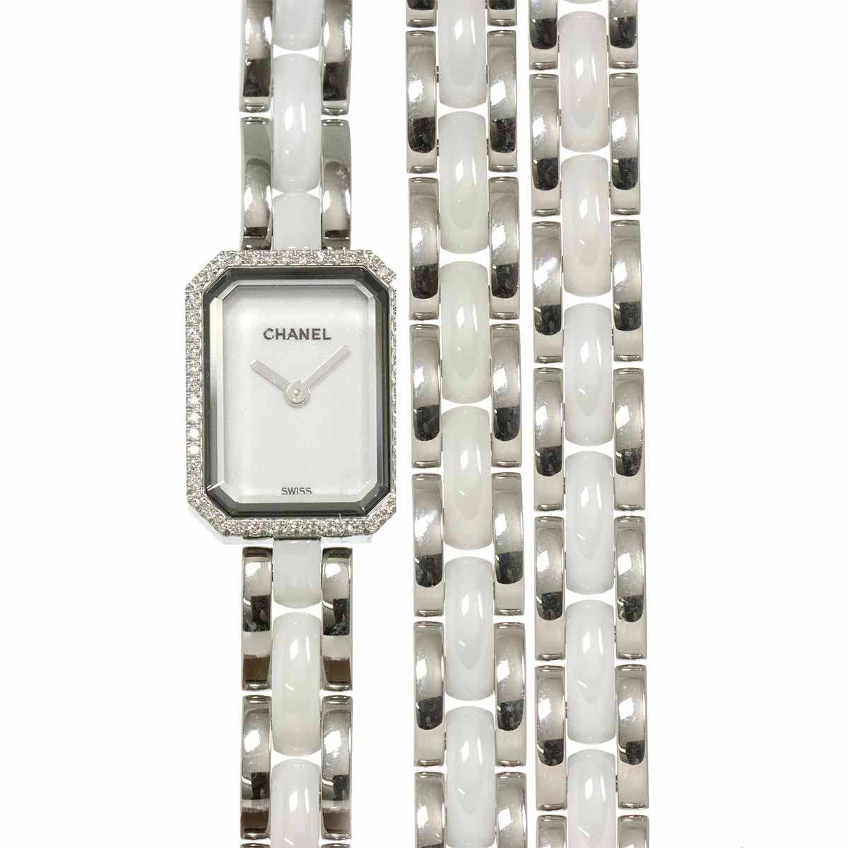 Premiere H3059 Diamond Bezel Ceramic Quartz White Dial Ladies