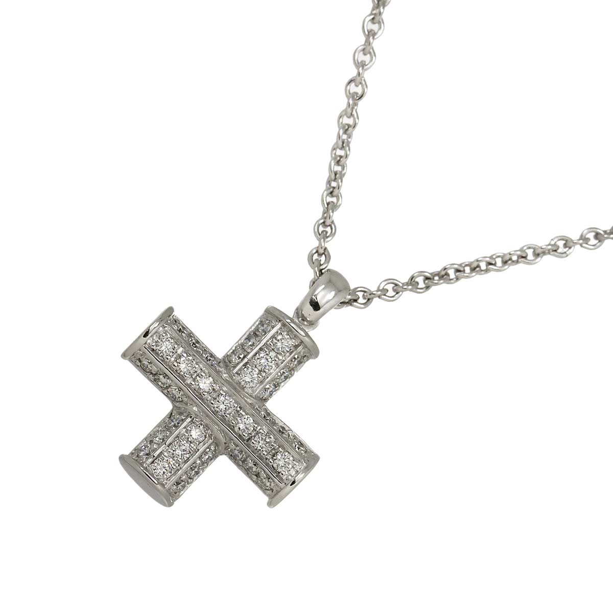 Cross Diamond Necklace K18 18K WG White Gold 750