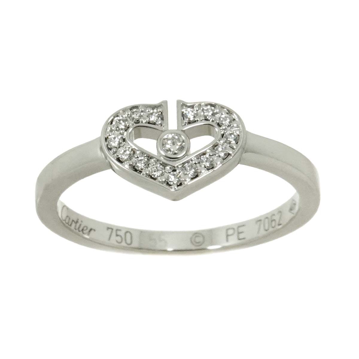 C Heart Diamond Ring 18K WG 750 size55 6.75(US)