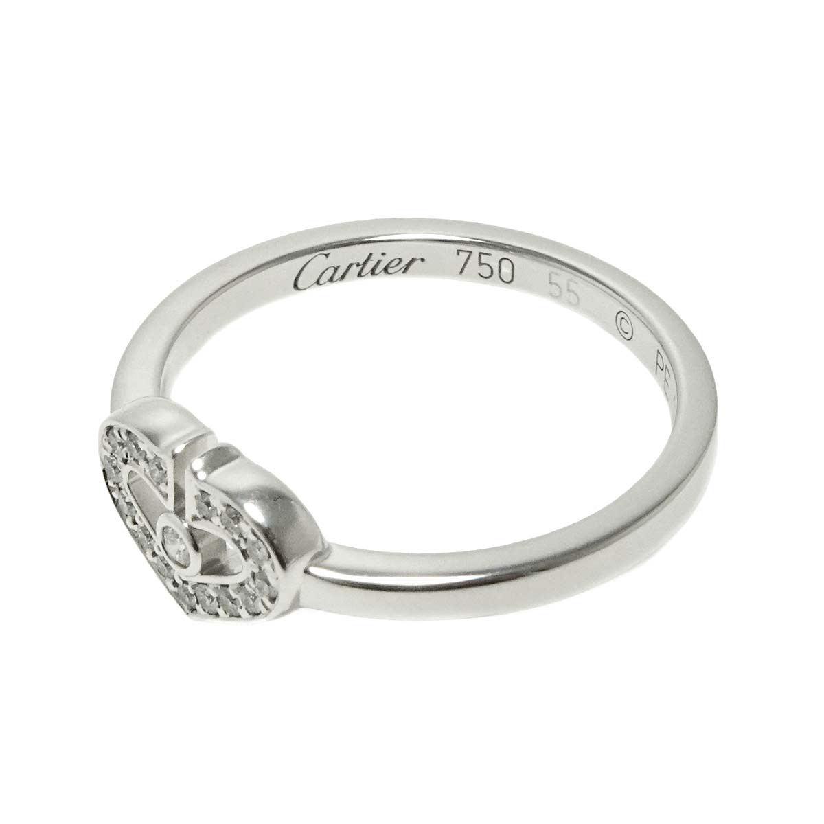 C Heart Diamond Ring 18K WG 750 size55 6.75(US)