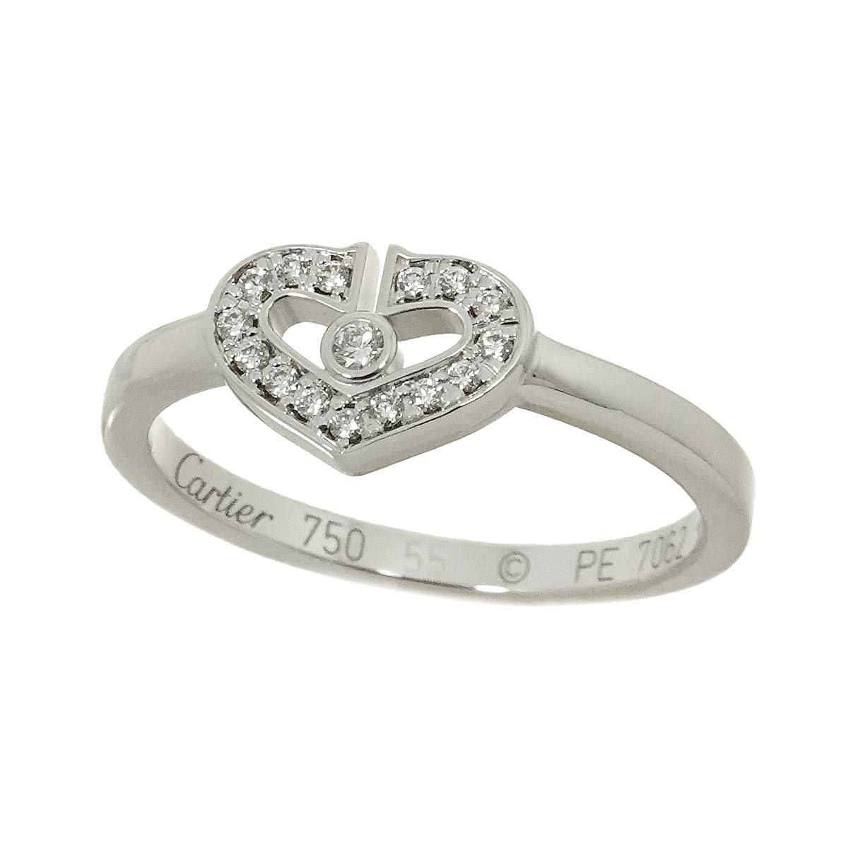 C Heart Diamond Ring 18K WG 750 size55 6.75(US)