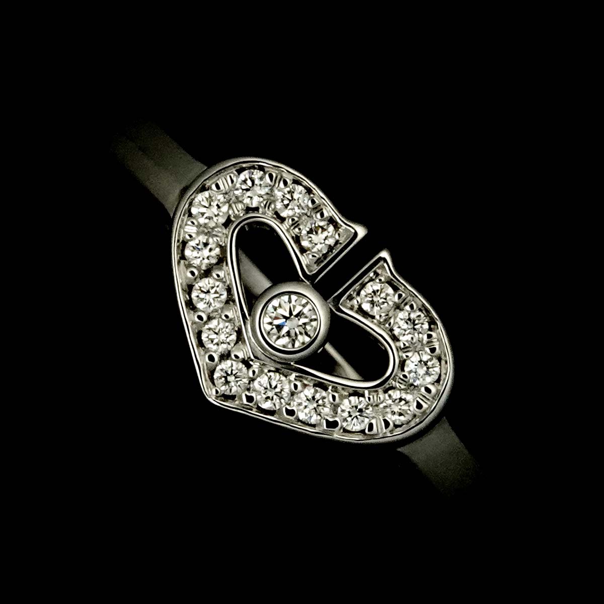 C Heart Diamond Ring 18K WG 750 size55 6.75(US)