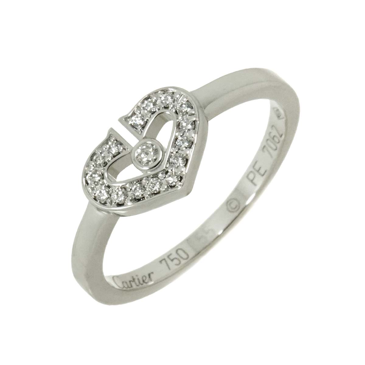 C Heart Diamond Ring 18K WG 750 size55 6.75(US)