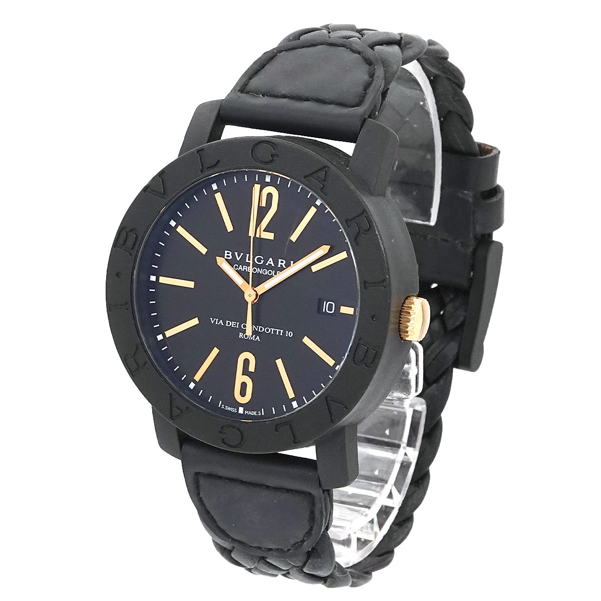 BVLGARIBVLGARI Carbon Gold BB40CL 750 YG Black Dial Mens