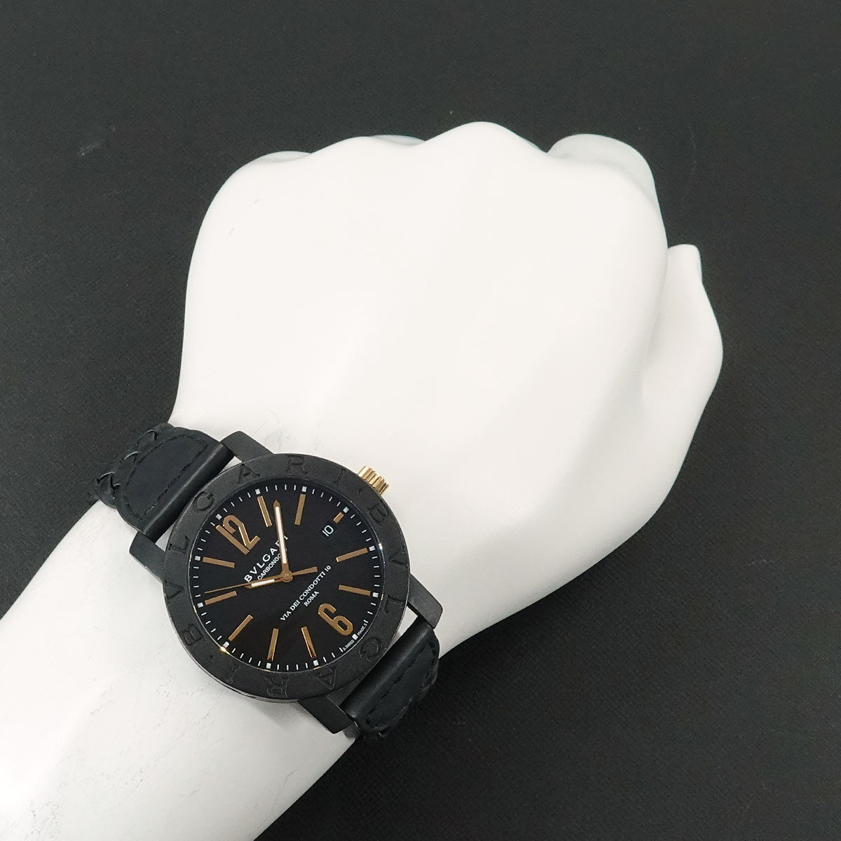 BVLGARIBVLGARI Carbon Gold BB40CL 750 YG Black Dial Mens