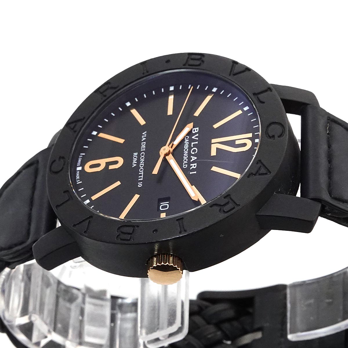 BVLGARIBVLGARI Carbon Gold BB40CL 750 YG Black Dial Mens