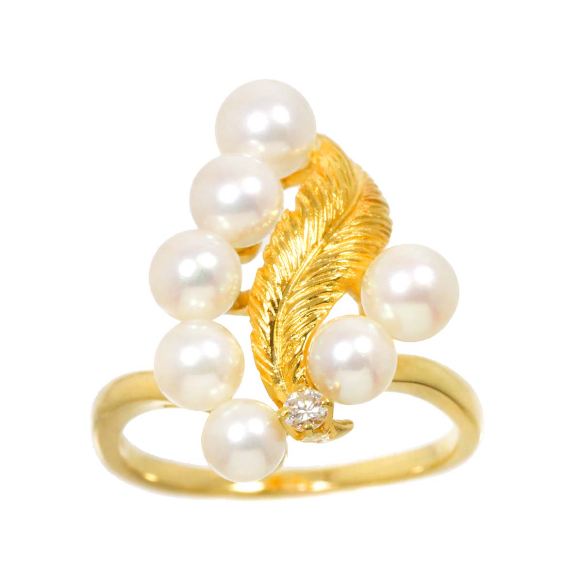 Akoya Pearl 4.7-4.0mm Diamond Ring 18K YG 750 5.25(US)