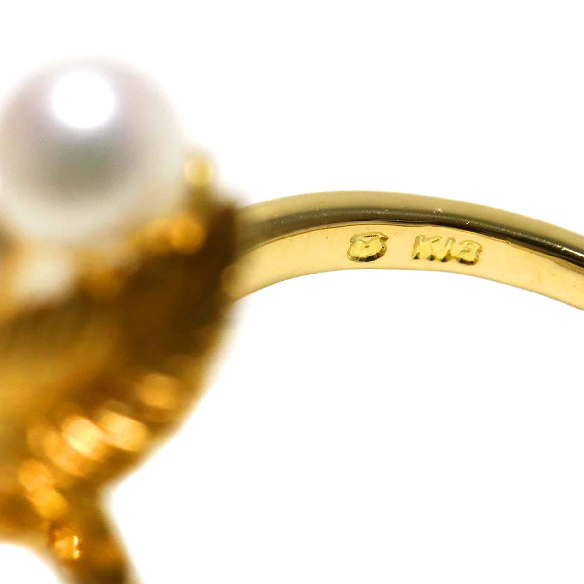 Akoya Pearl 4.7-4.0mm Diamond Ring 18K YG 750 5.25(US)