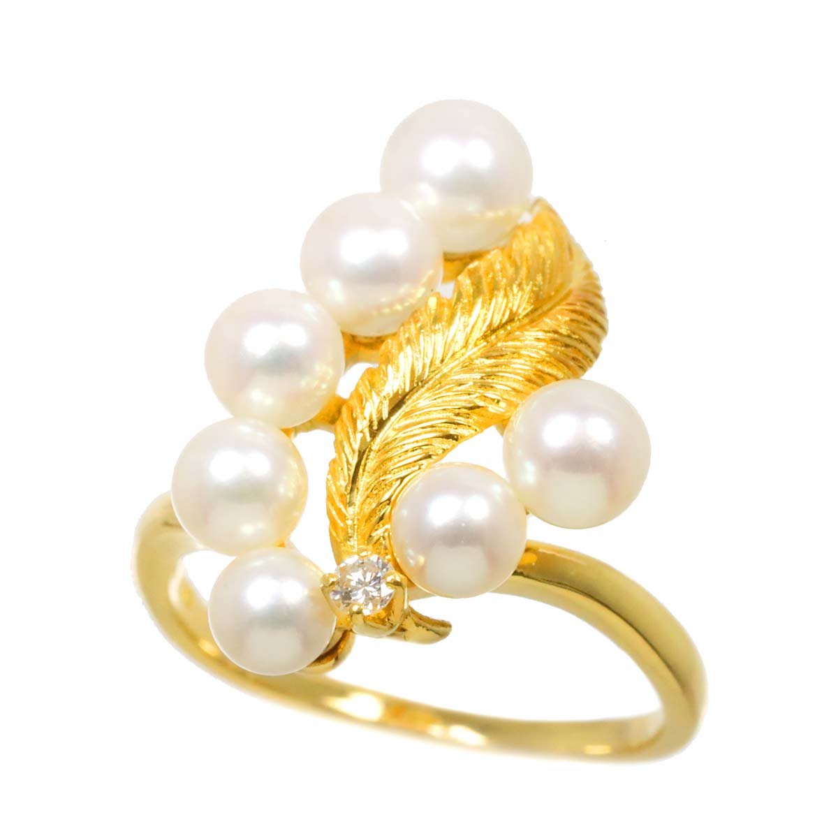 Akoya Pearl 4.7-4.0mm Diamond Ring 18K YG 750 5.25(US)