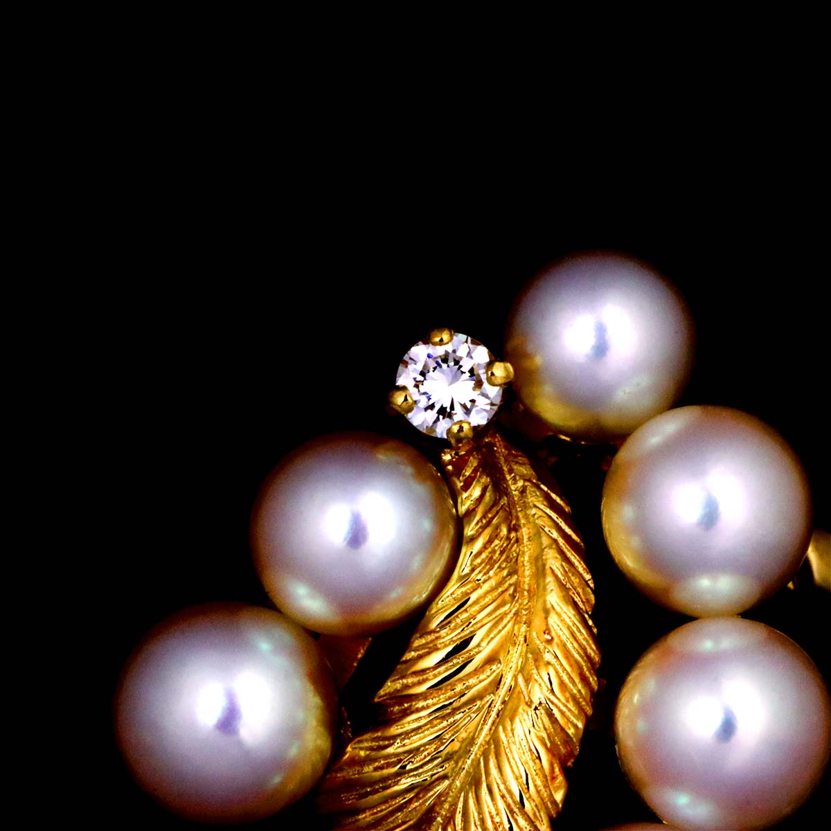 Akoya Pearl 4.7-4.0mm Diamond Ring 18K YG 750 5.25(US)