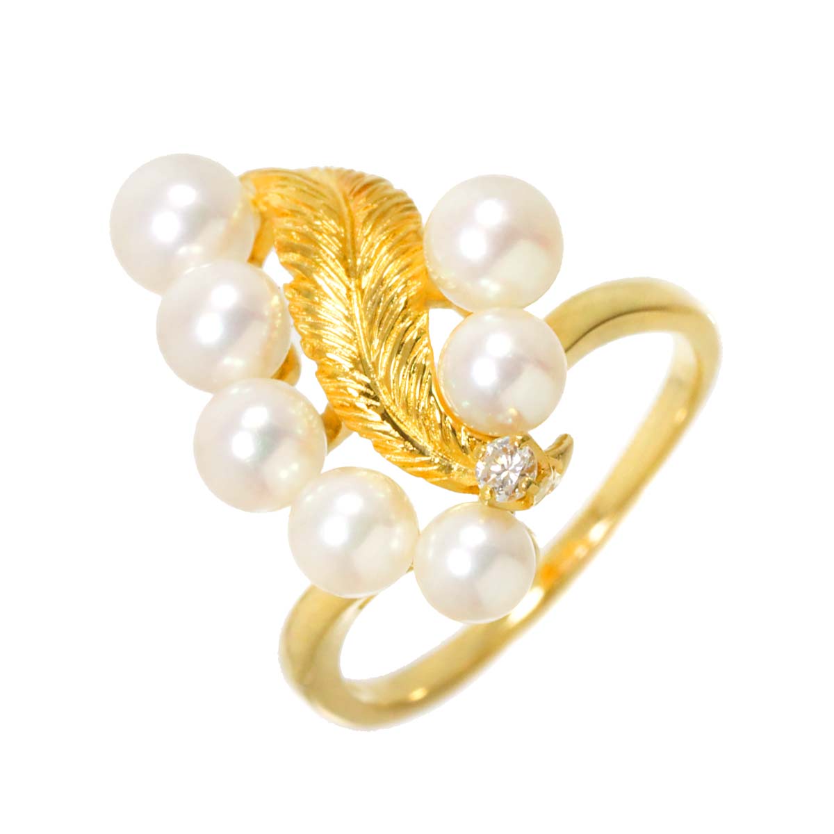 Akoya Pearl 4.7-4.0mm Diamond Ring 18K YG 750 5.25(US)
