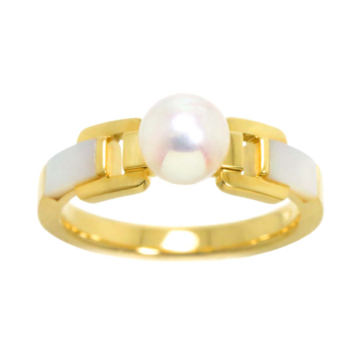 Akoya Pearl 6.3mm Mother of Pearl MOP Ring 18K YG 750 Size6(US)
